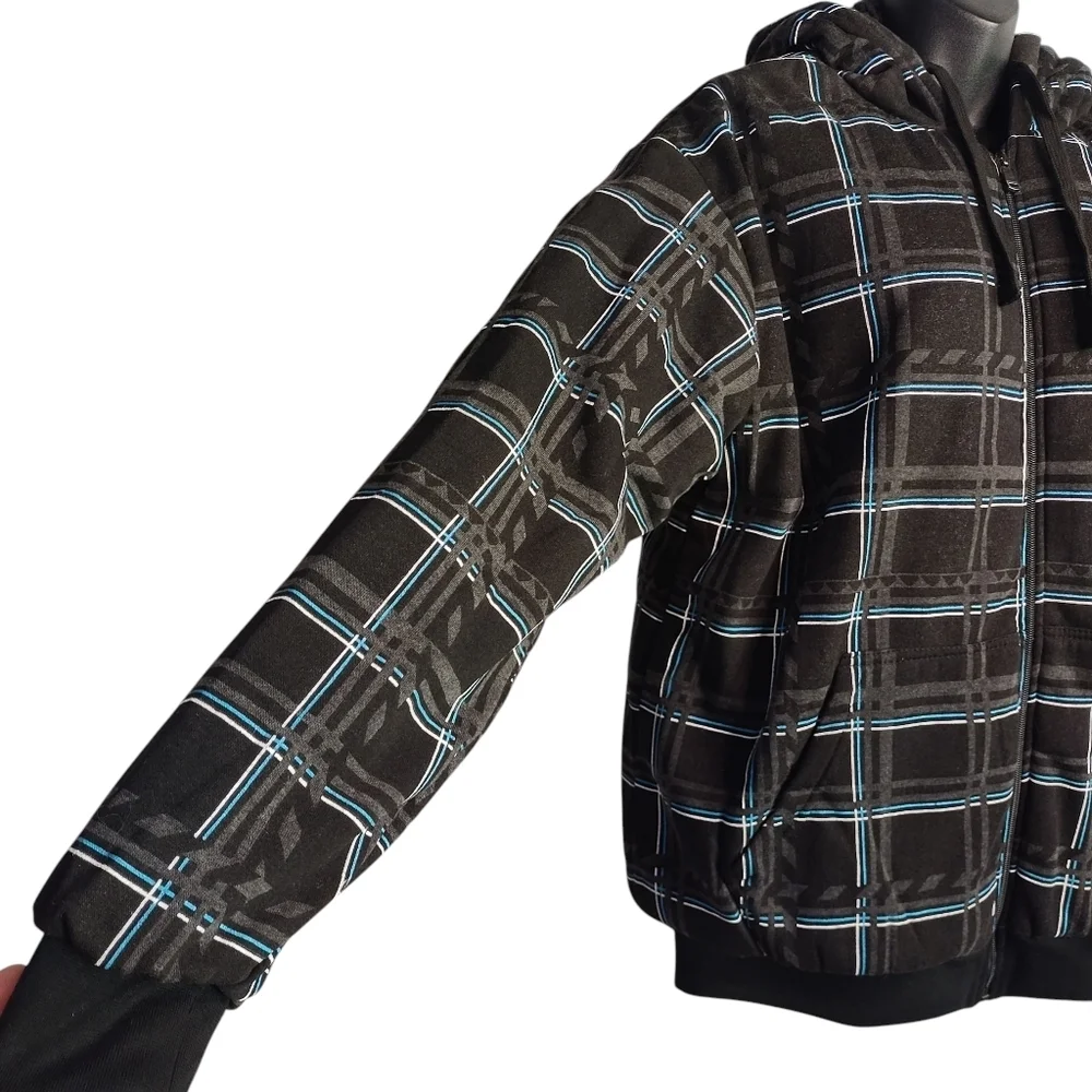 Level's Sportswear Men's Jacket Hooded Black Pattern Faux Sherpa Lined Sz M NWT